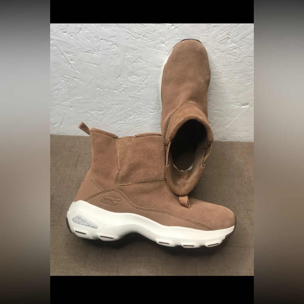 Excellent Skechers Women's Chelsea Ankle Boots Brown Suede Faux Fur Lined Size 7